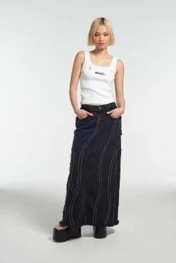 Aquarius Seamed Denim Maxi Skirt