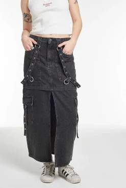 Bondage Denim Midi Skirt Black