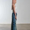 Bondage Denim Midi Skirt Blue