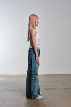 Bondage Denim Midi Skirt Blue