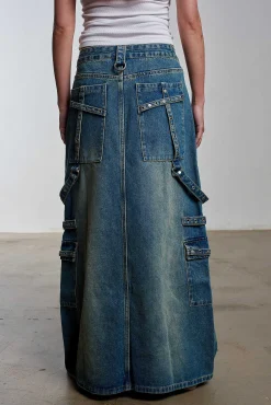 Bondage Denim Midi Skirt Blue
