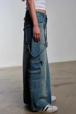 Bondage Denim Midi Skirt Blue