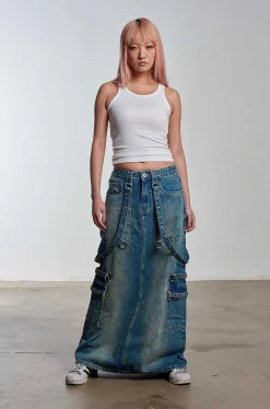 Bondage Denim Midi Skirt Blue