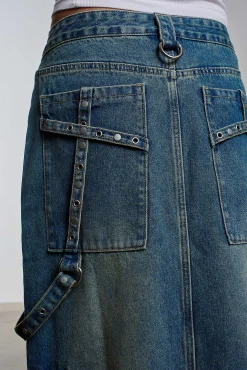 Bondage Denim Midi Skirt Blue