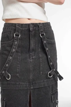 Bondage Denim Midi Skirt Black