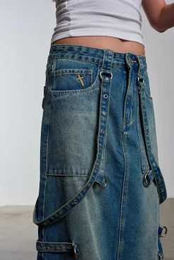 Bondage Denim Midi Skirt Blue
