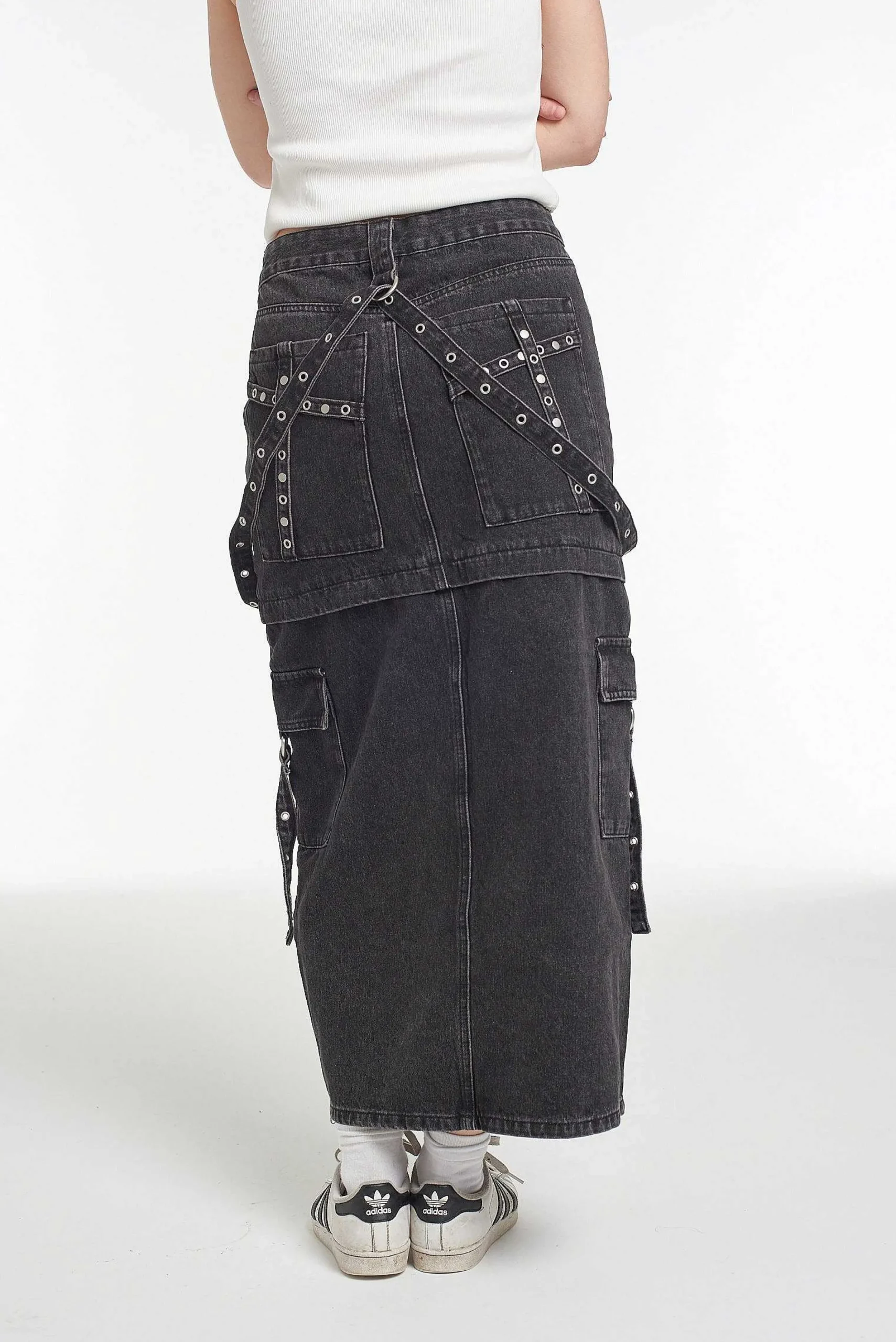 Bondage Denim Midi Skirt Black