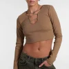 Chain Long Sleeve Top Brown