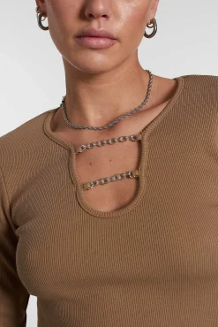 Chain Long Sleeve Top Brown