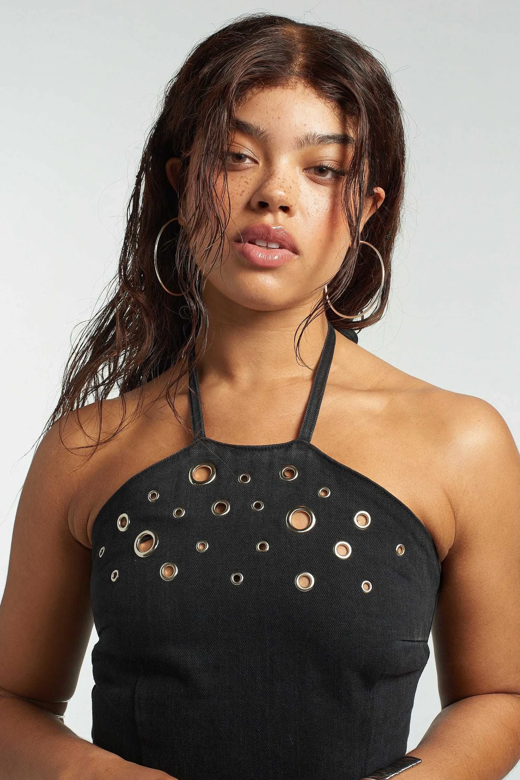 Coyote Rivet Denim Halter Neck Dress