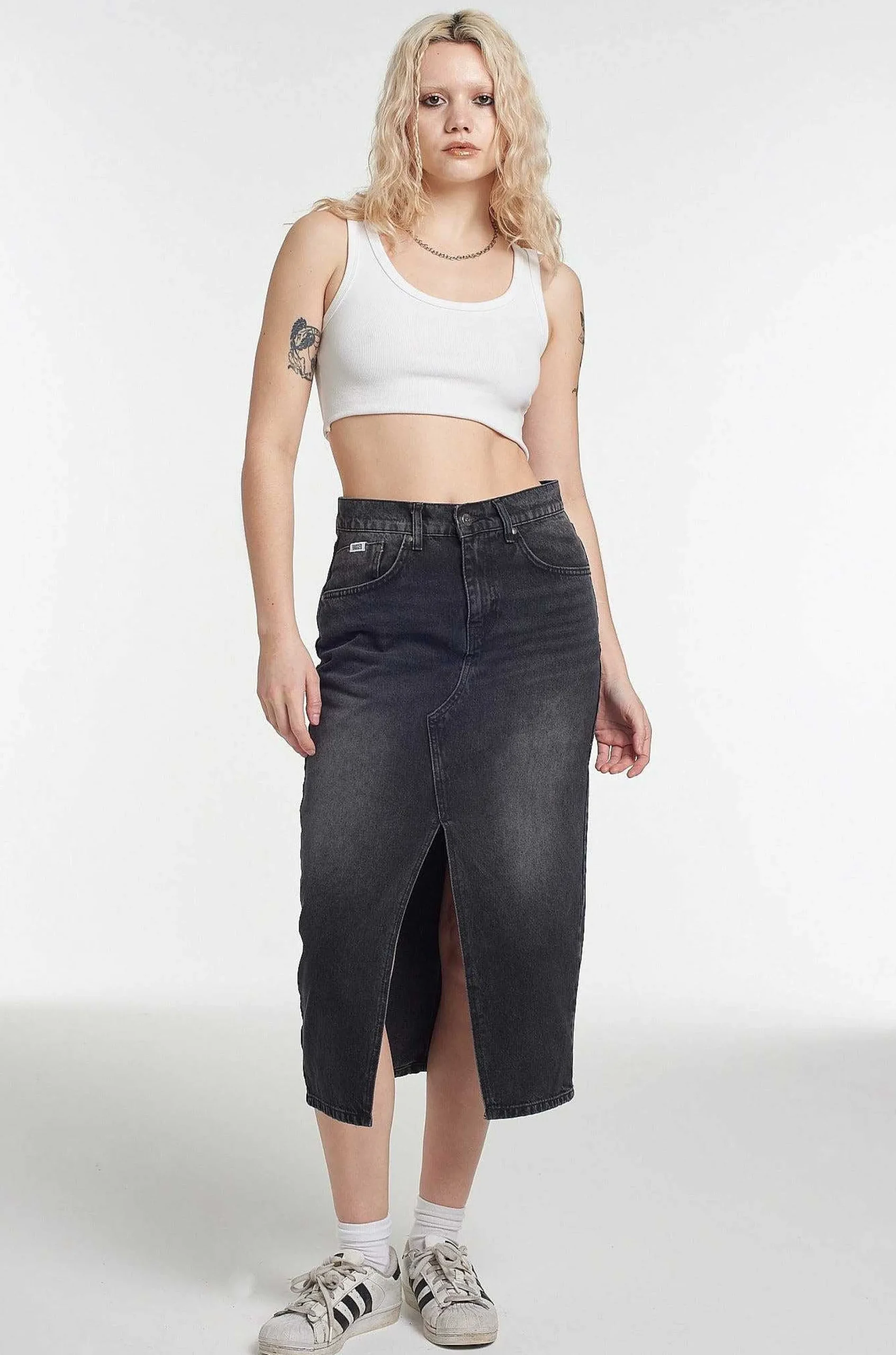 Denim Midi Skirt Black