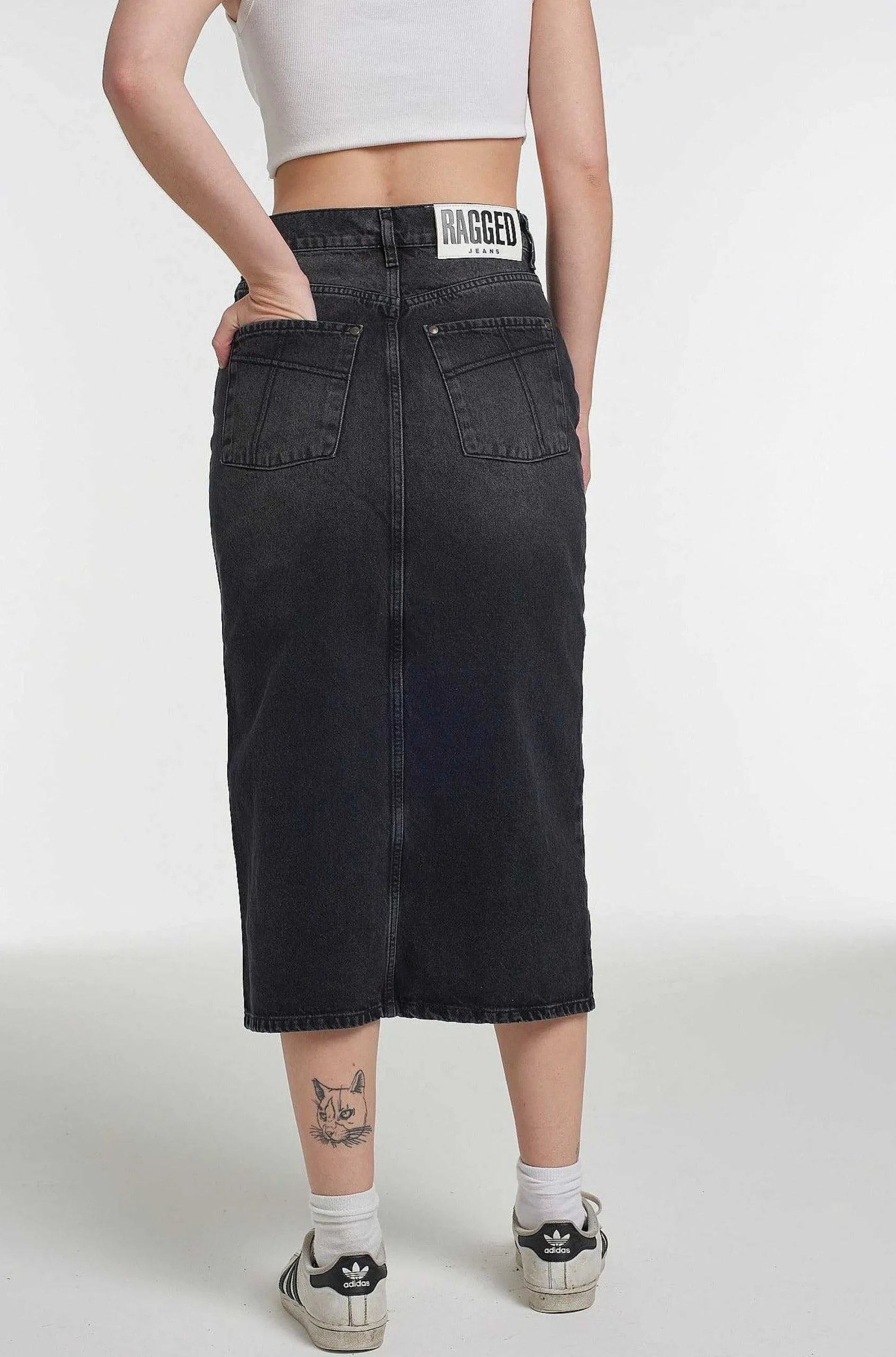Denim Midi Skirt Black