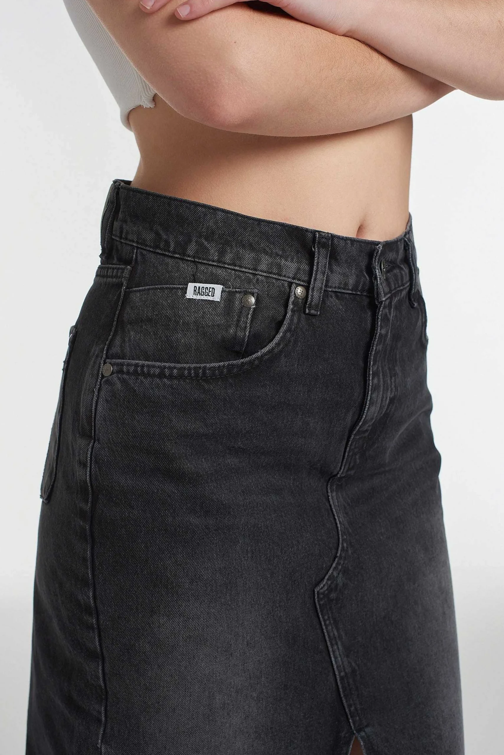 Denim Midi Skirt Black