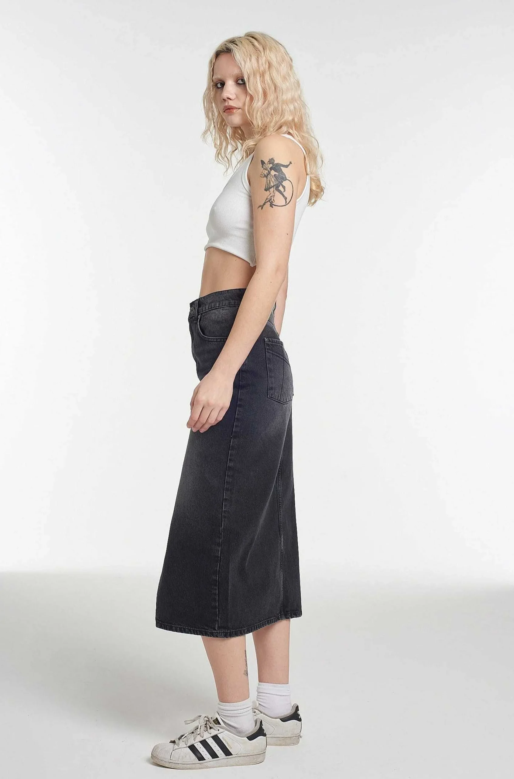 Denim Midi Skirt Black