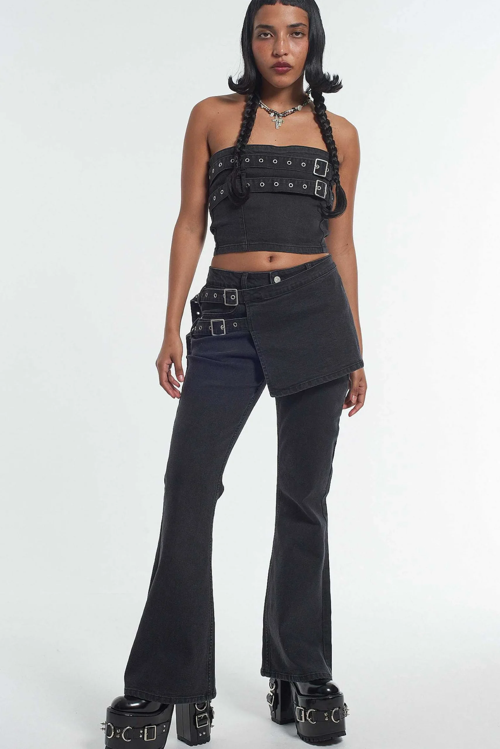 Low Rider Jean Skirt - Charcoal