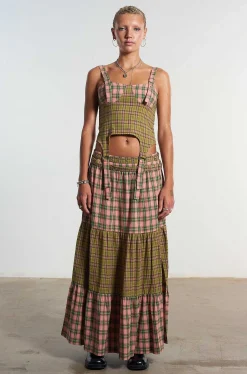 Mix Check Maxi Skirt