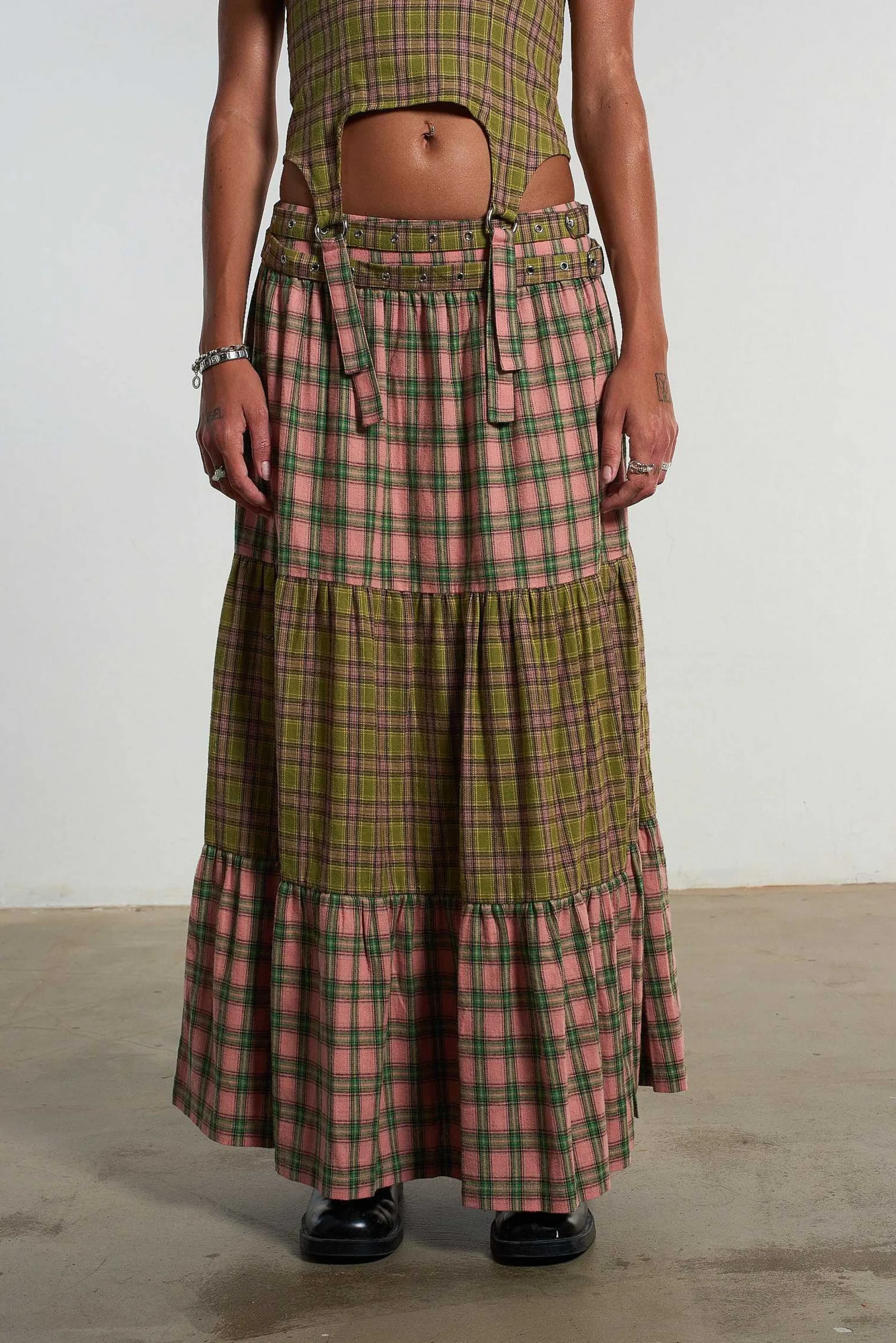 Mix Check Maxi Skirt