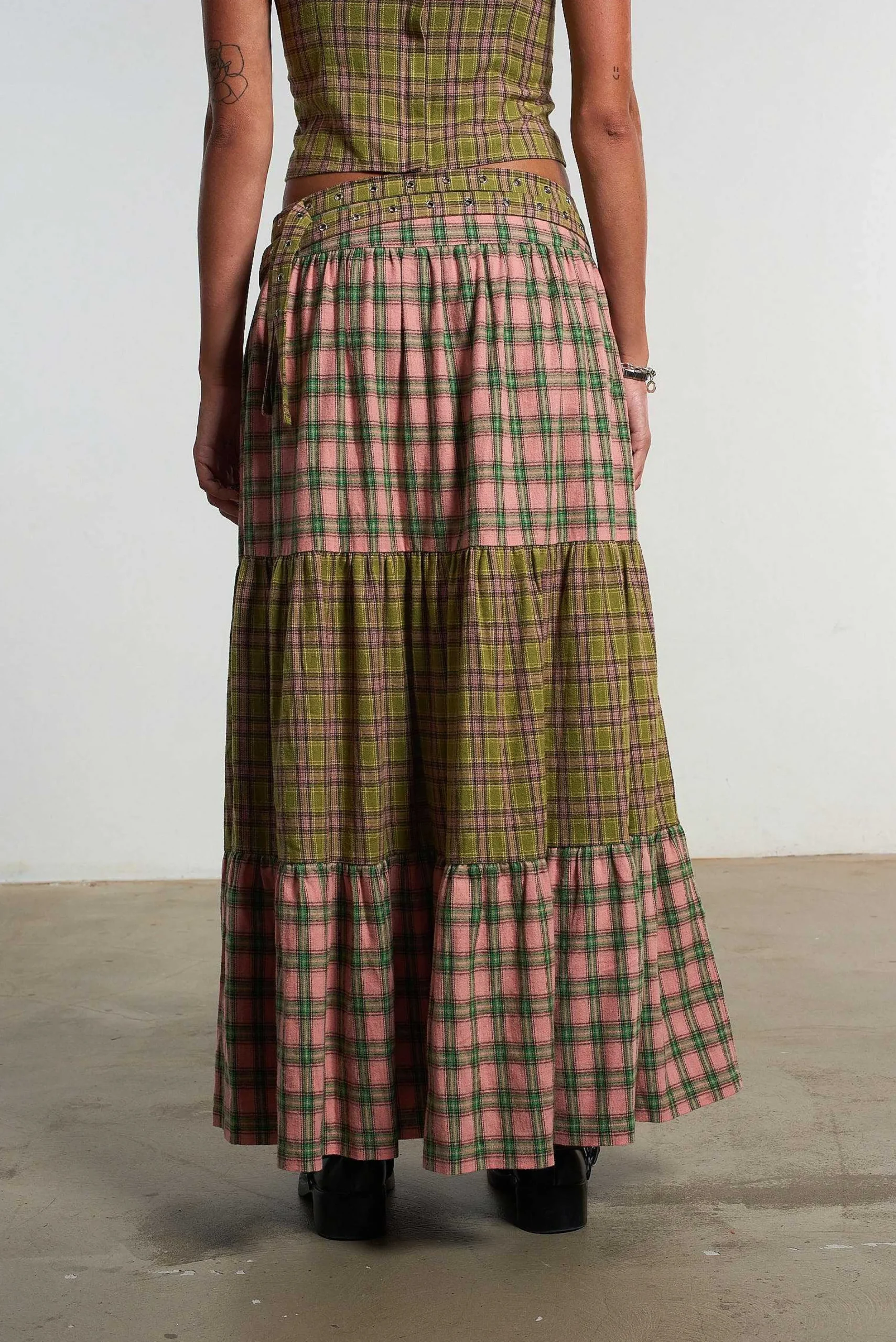 Mix Check Maxi Skirt