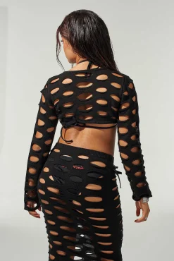 Nightfall Super Cropped Open Knit Top