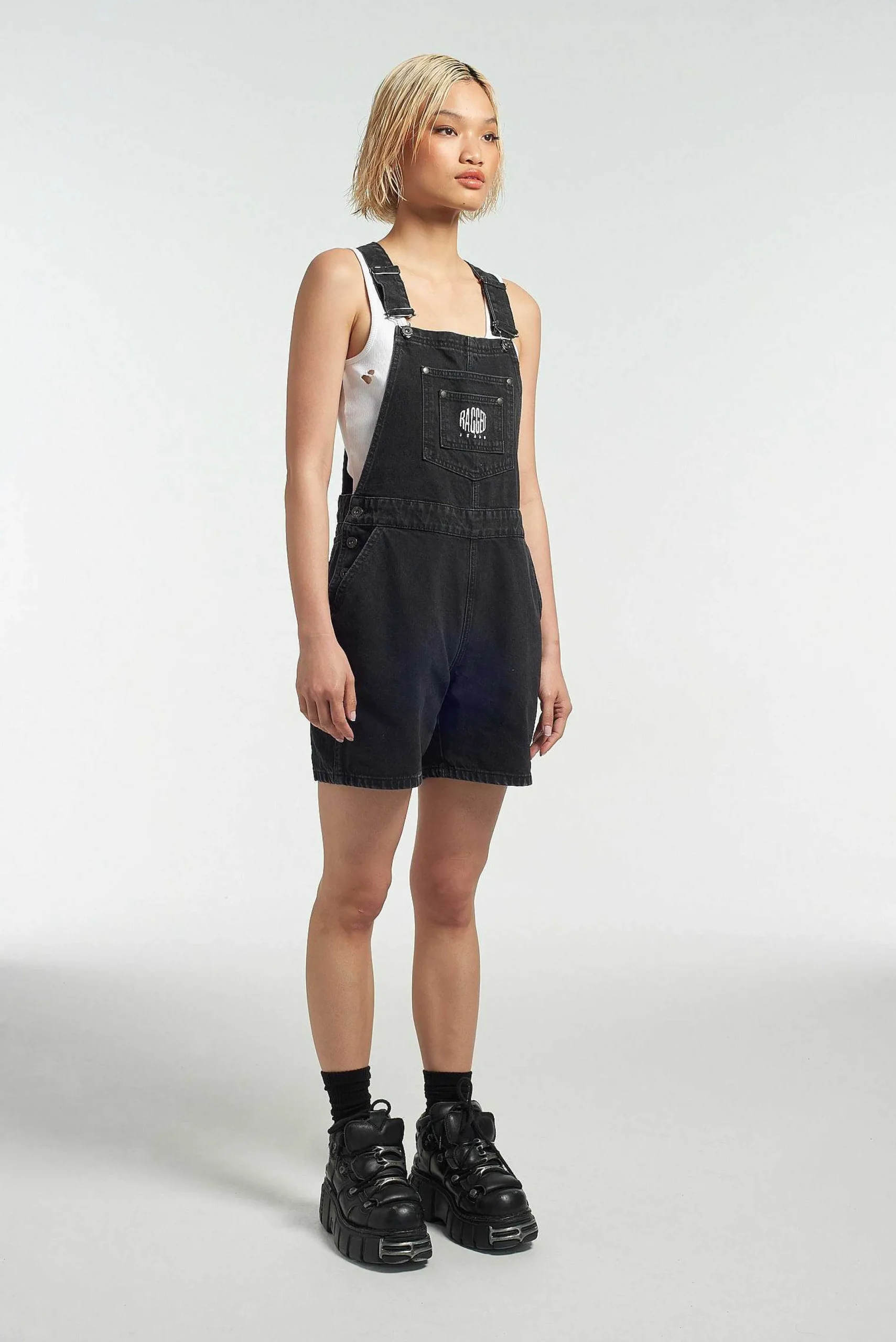Ragged Black Dungaree Shorts