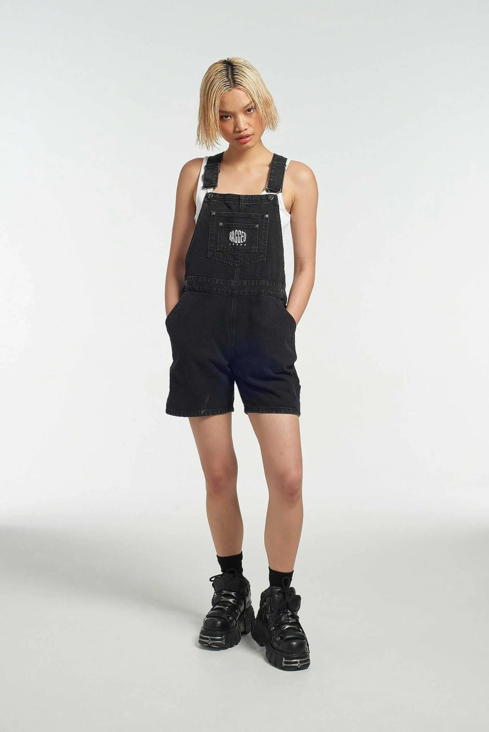 Ragged Black Dungaree Shorts