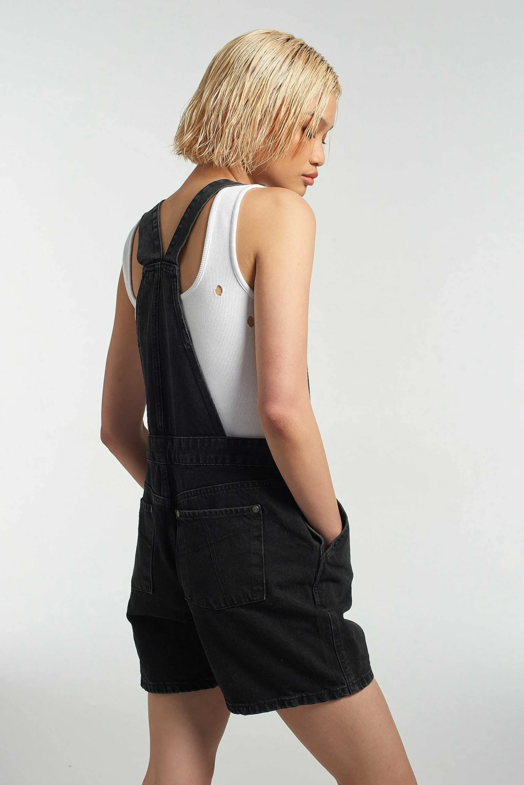 Ragged Black Dungaree Shorts