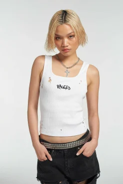 Ragged Distressed White Vest Top