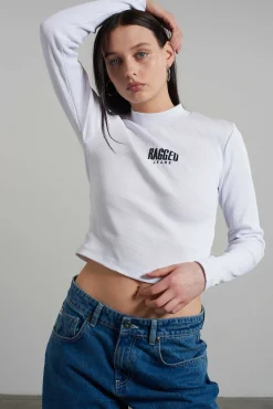 Ragged White Ribbed Long Sleeve Tee