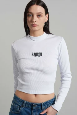 Ragged White Ribbed Long Sleeve Tee