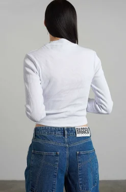 Ragged White Ribbed Long Sleeve Tee