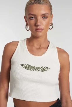 Ragged White Ribbed Vest Top