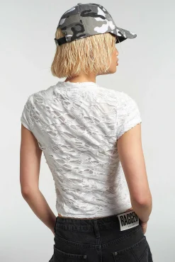 Ragged White Shredded Baby Tee