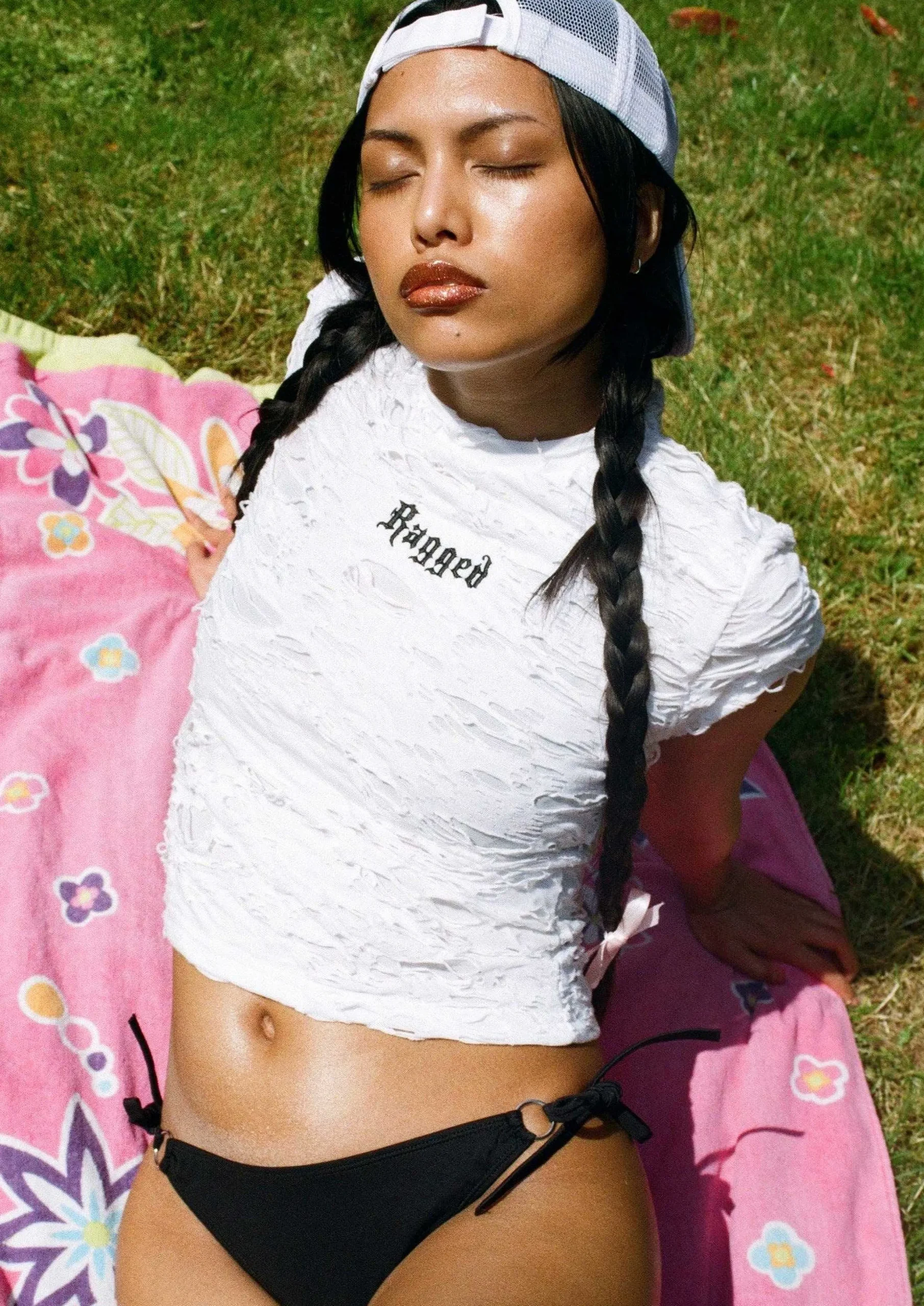Ragged White Shredded Baby Tee