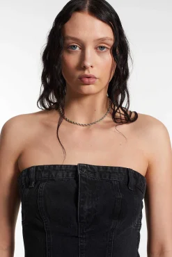 Roxy Denim Corset Top Charcoal