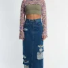 Shredder Distressed Denim Maxi Skirt