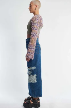 Shredder Distressed Denim Maxi Skirt
