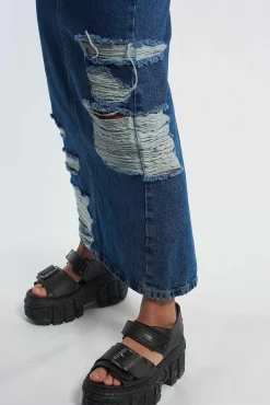 Shredder Distressed Denim Maxi Skirt