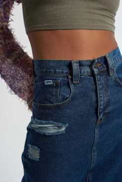 Shredder Distressed Denim Maxi Skirt