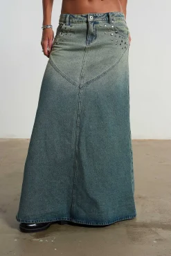 Siren Stud Denim Maxi Skirt