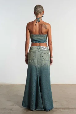 Siren Stud Halter Denim Top