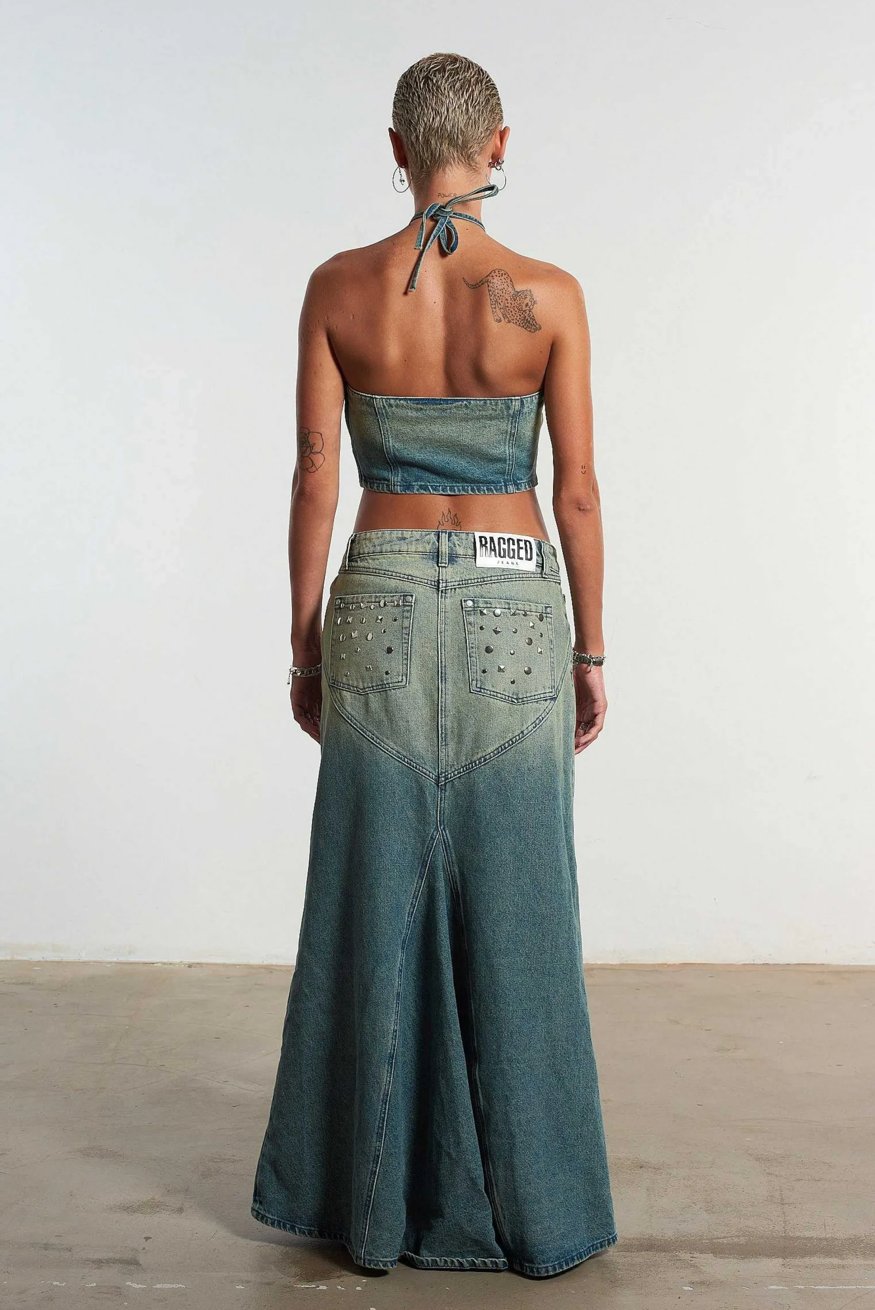 Siren Stud Halter Denim Top