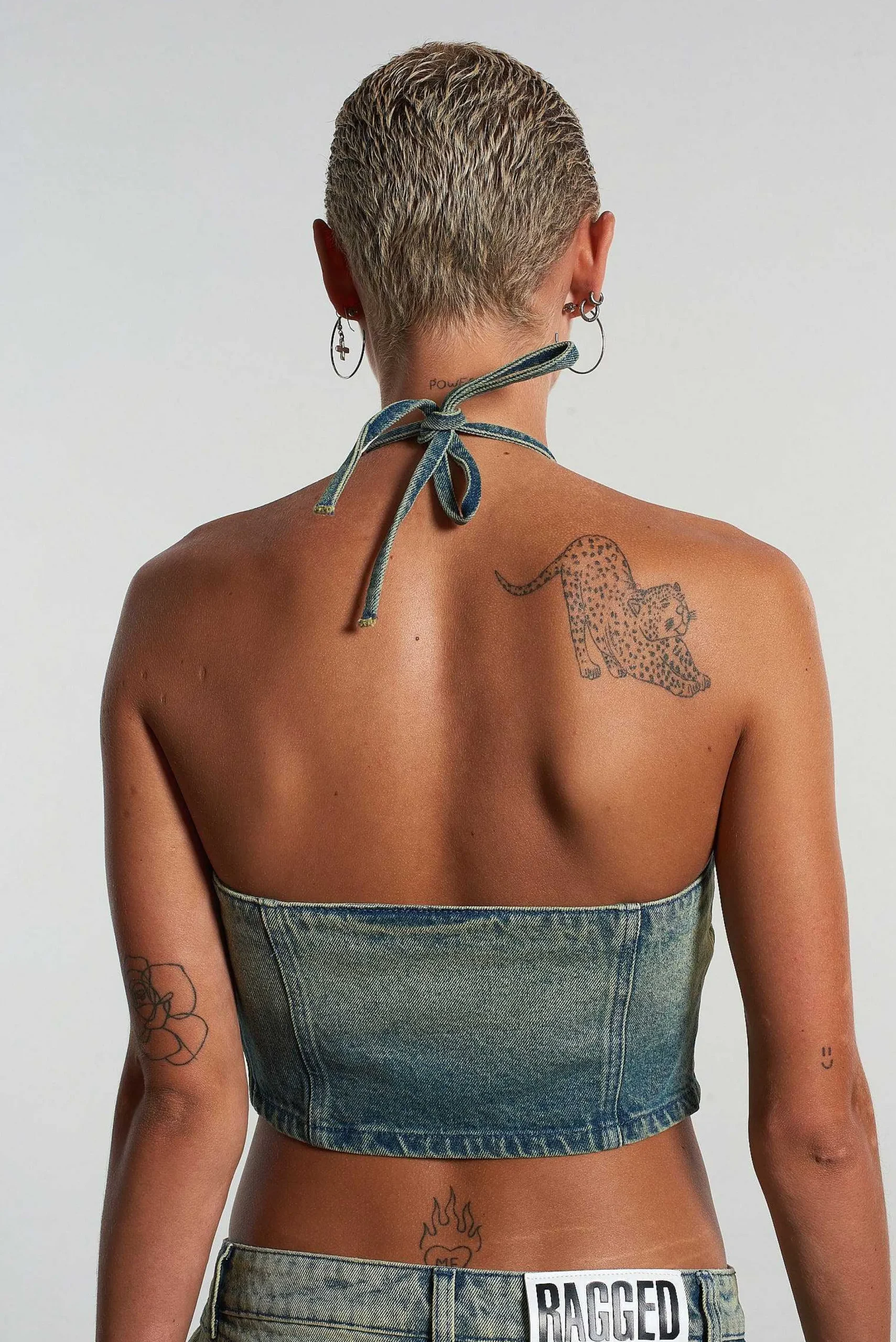 Siren Stud Halter Denim Top