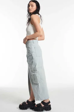 Zip Combat Maxi Skirt Stonewash