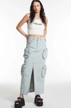 Zip Combat Maxi Skirt Stonewash