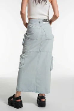 Zip Combat Maxi Skirt Stonewash
