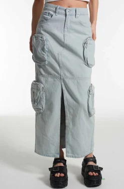 Zip Combat Maxi Skirt Stonewash
