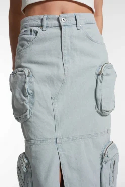 Zip Combat Maxi Skirt Stonewash